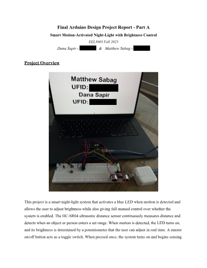 First page of the nightlight project report