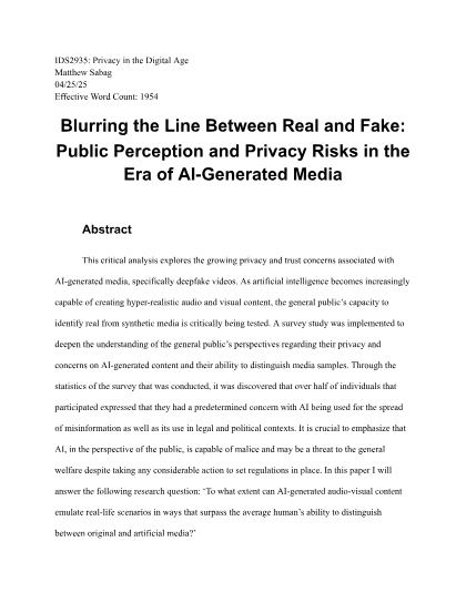 First page of the critical analysis paper on AI-generated media